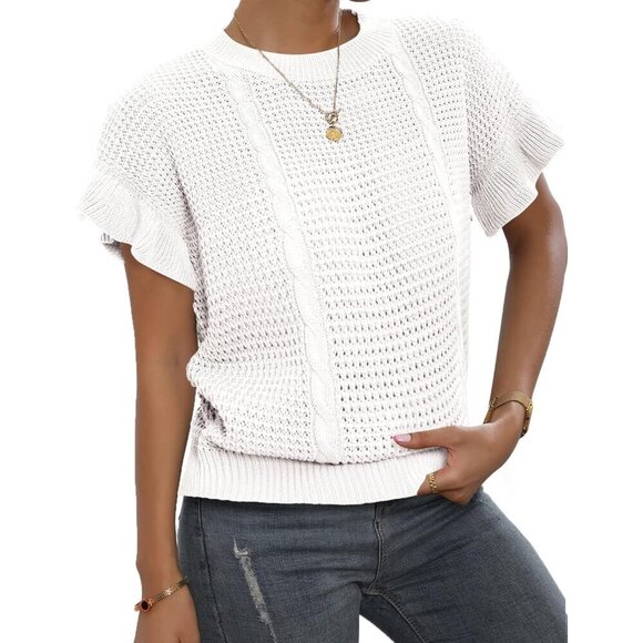 Sweaters - Women's Light Sweater Short Sleeve Crewneck Pullover Summer Top